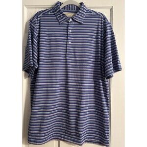 Donald Ross Men's Striped Blue Polo Golf Shirt L 100% Polyester Short Sleeve